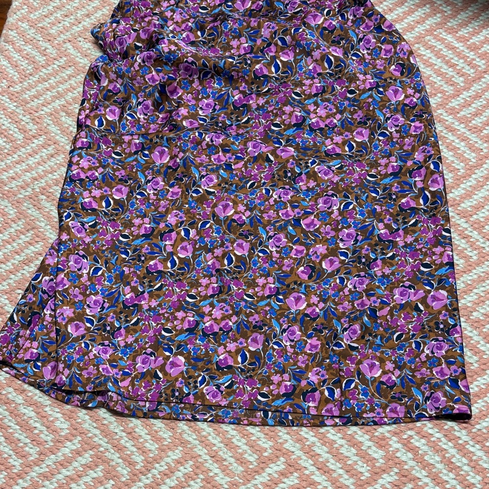 J. Crew Purple Floral A-Line Skirt on Brown Base